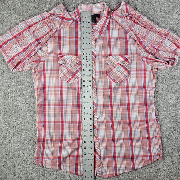 INC International Concepts Western Shirt Men's L Red Plaid Pearl‎ Snap Rodeo - Picture 4 of 8